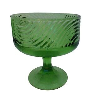Vintge E.O. BRODY CO Bowl Candy Dish Green Glass Pedestal  Swirl Cleveland #138
